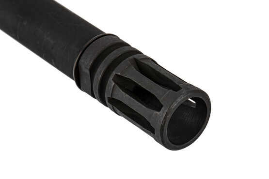 The Lewis Machine & Tool 20 inch AR10 barrel comes with an A2 flash hider installed